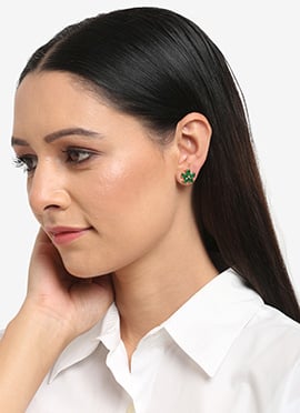 Green Kundan Studs
