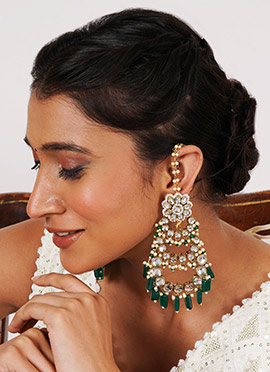 Green Kundan With Beads And Moti Chandeliers