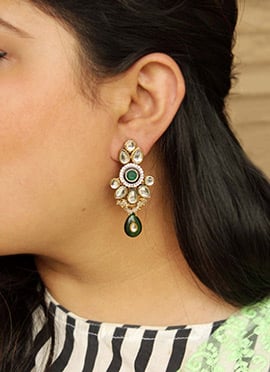Green Kundan With Stone And Beads Danglers