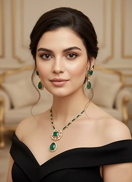 Green Kundan With Stone And Beads Work Necklace Set