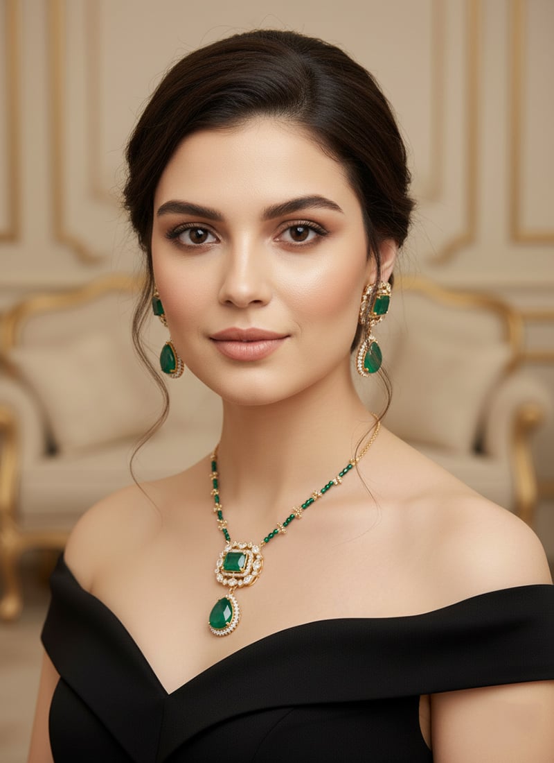 Green Kundan With Stone And Beads Work Necklace Set Wedding Wear