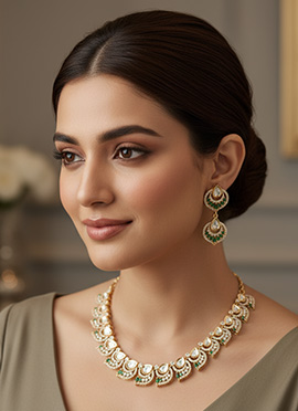 Green Kundan With Stone Work Necklace Set