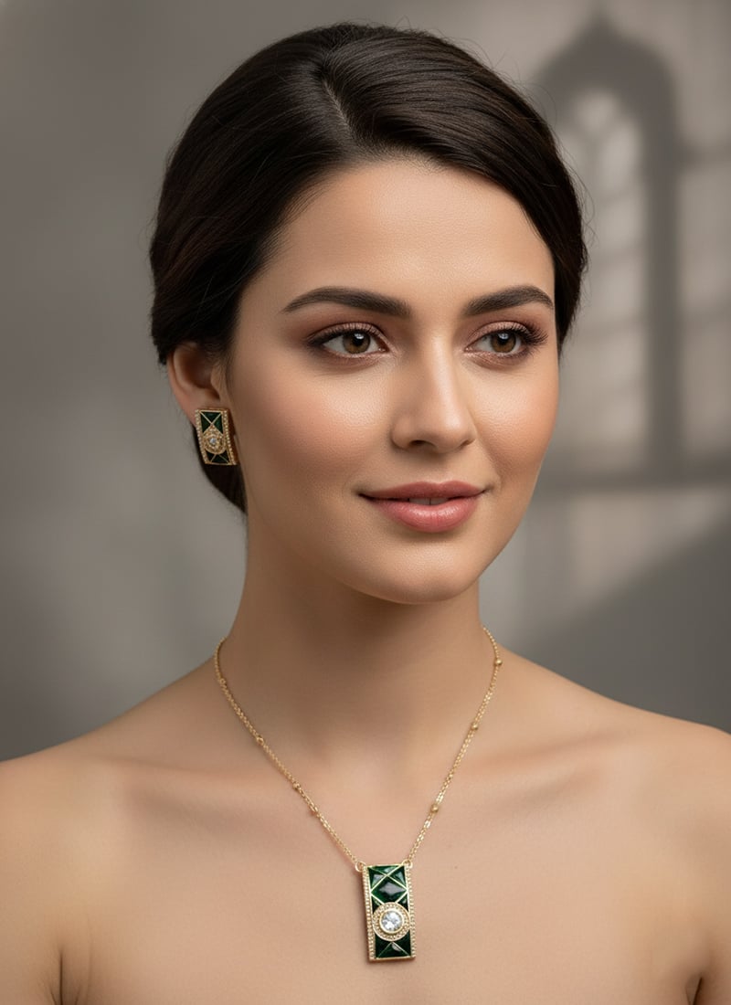 Green Kundan With Stone Work Necklace Set Wedding Wear