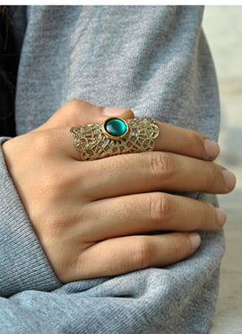 Green Kundan Work Ring