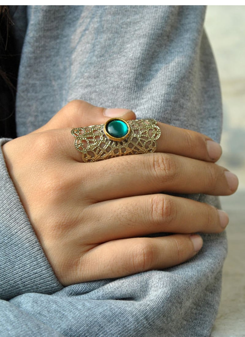 Green Kundan Work Ring Festive Wear