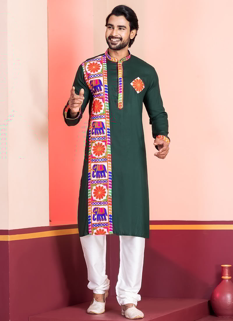 Green Kutch Work Kurta Pyjama Festive Wear