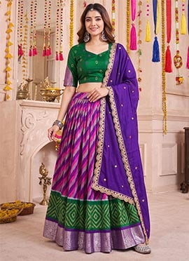 Green Leheriya Zari Woven Tussar Silk Lehenga