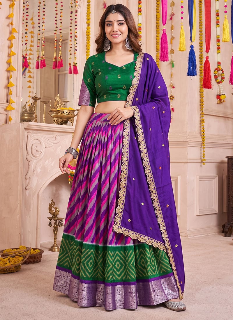 Green Leheriya Zari Woven Tussar Silk Lehenga Festive Wear