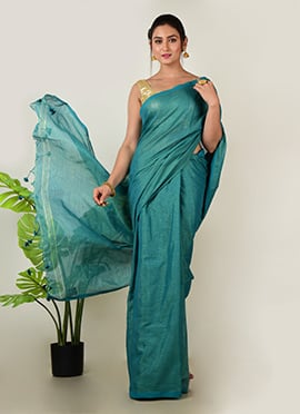 Green Linen Zari Work Saree
