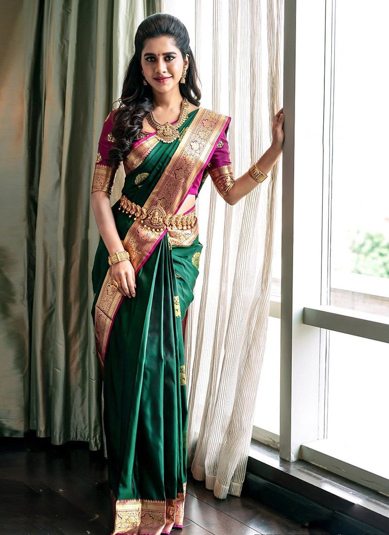 Green Litchi Silk Zari Jacquard Stunning Saree
