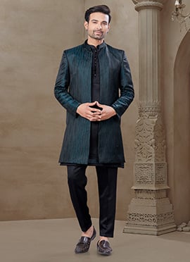 Green Malai Silk Embroidered Printed Bandi Set