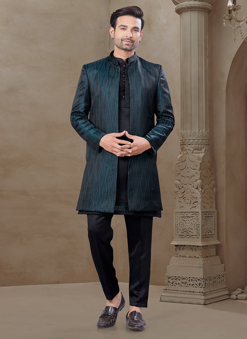 Green Malai Silk Embroidered Printed Bandi Set Festive Wear