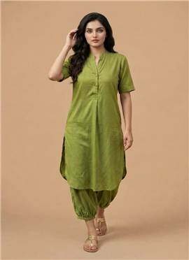 Green Meadow Calm Muslin Cotton Kurta Set