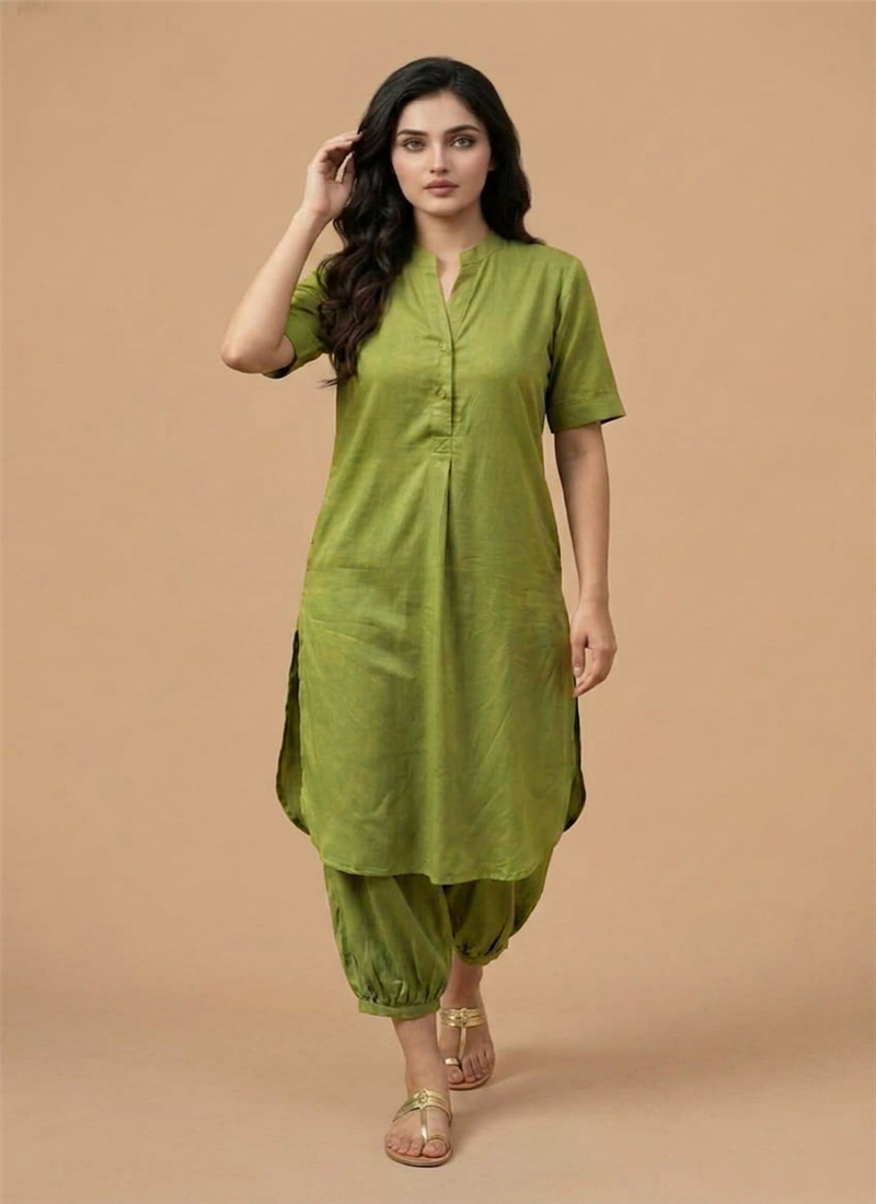 Green Meadow Calm Muslin Cotton Kurta Set After Six Wear