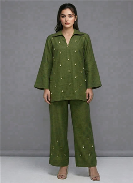 Green Meadow Gleam Linen Cotton Co Ord Set