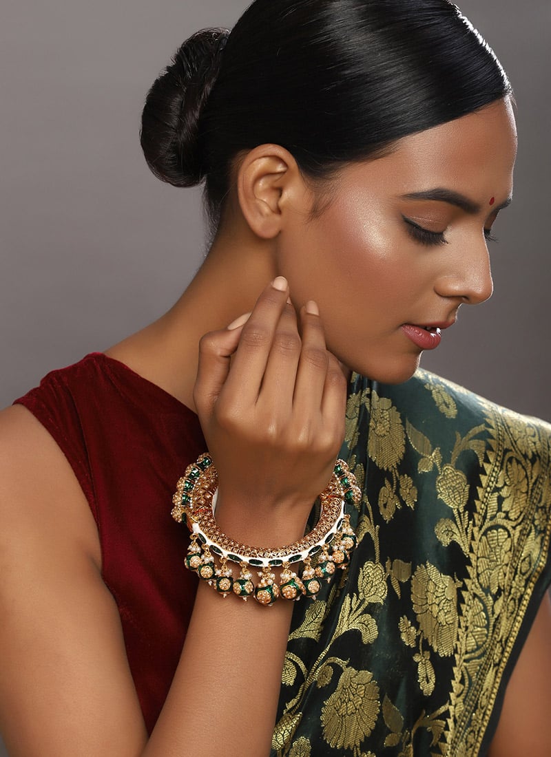 Green Meenakari And Beads Kada Wedding Wear