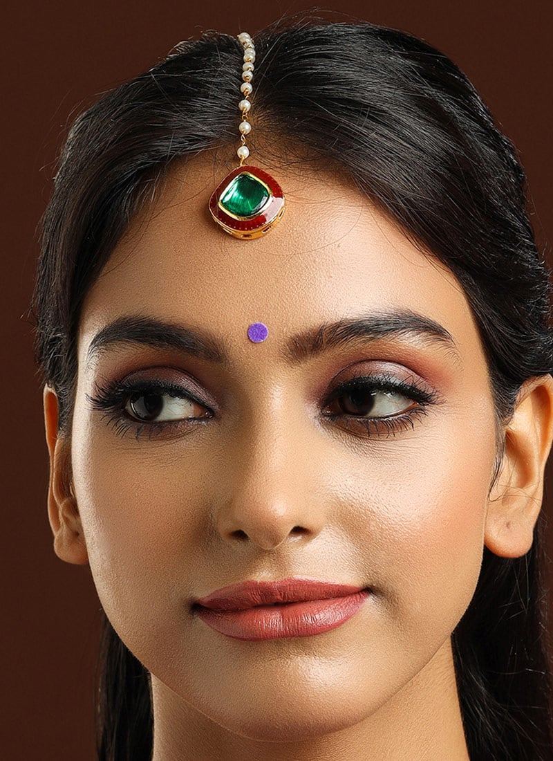 Green Meenakari Kundan And Beads Mangtikka Festive Wear