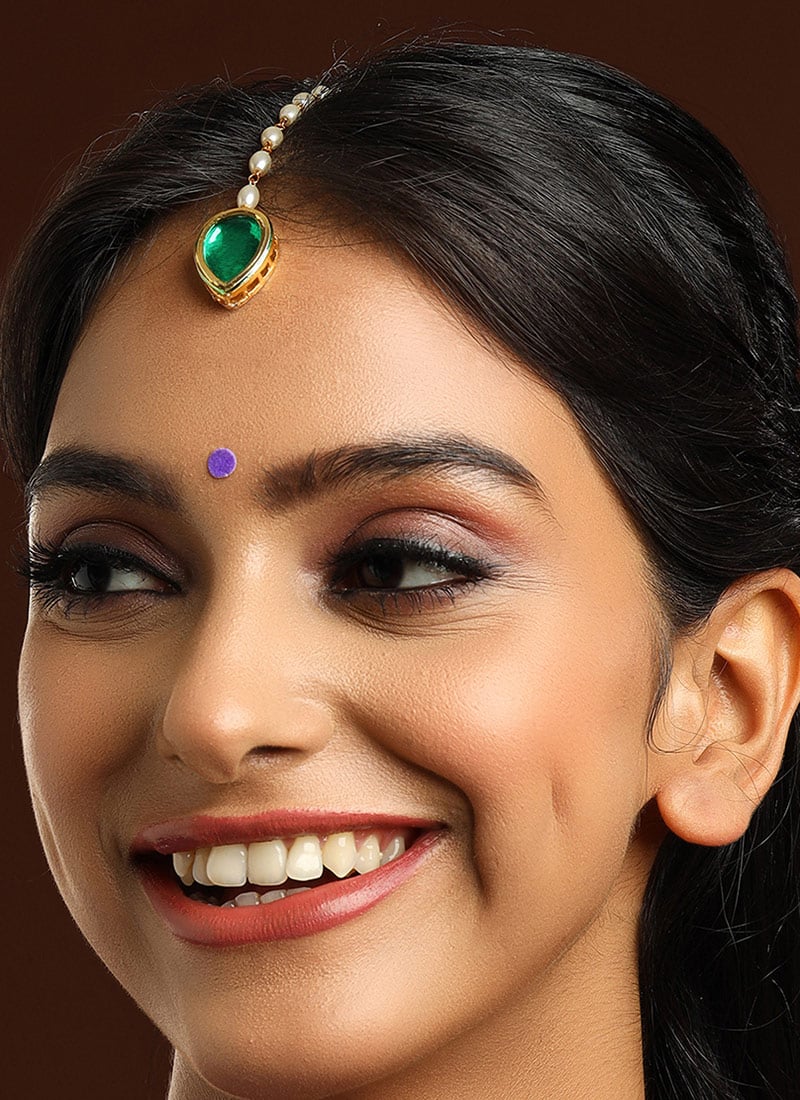 Green Meenakari Kundan And Beads Mangtikka Festive Wear