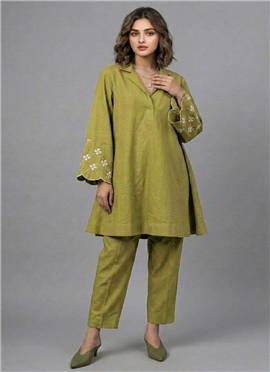 Green Midnight Bloom Linen Cotton Suit Set