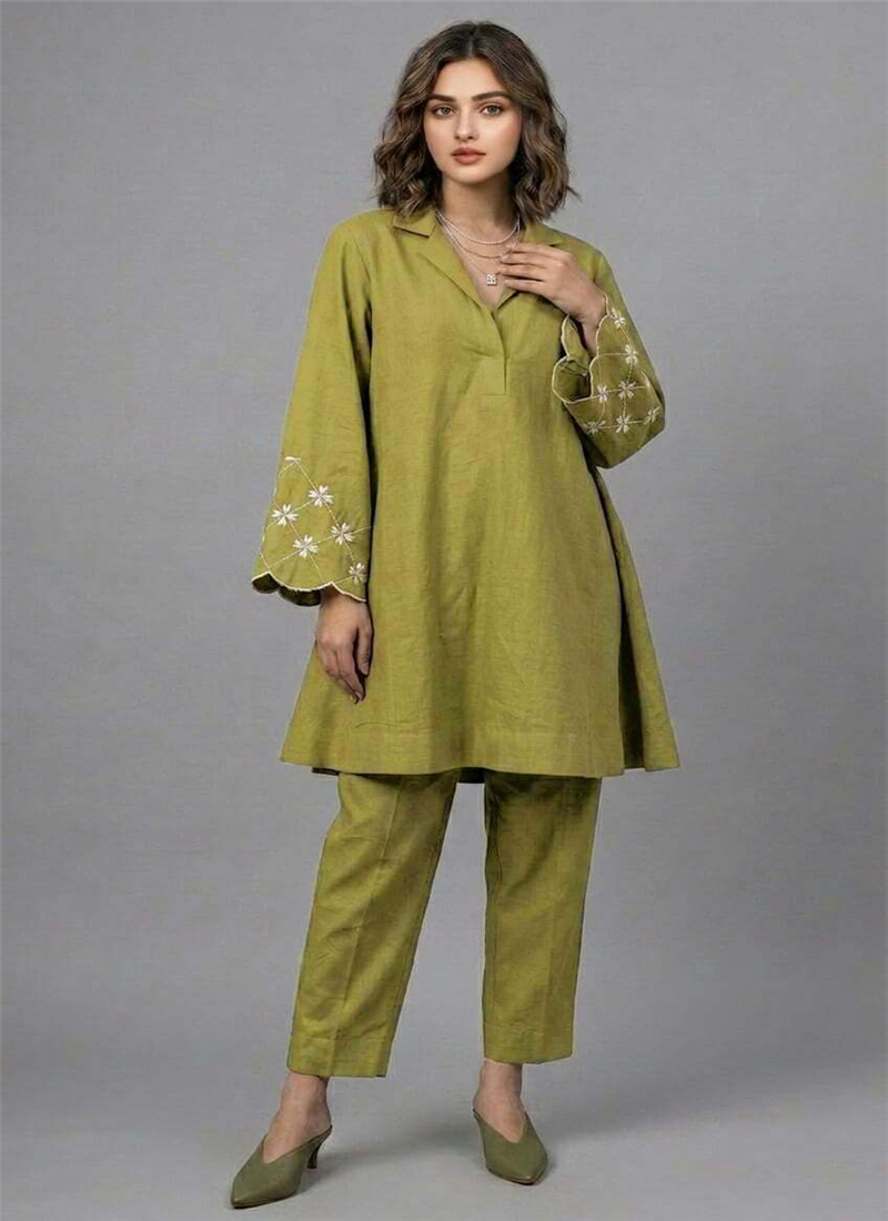 Green Midnight Bloom Linen Cotton Suit Set After Six Wear