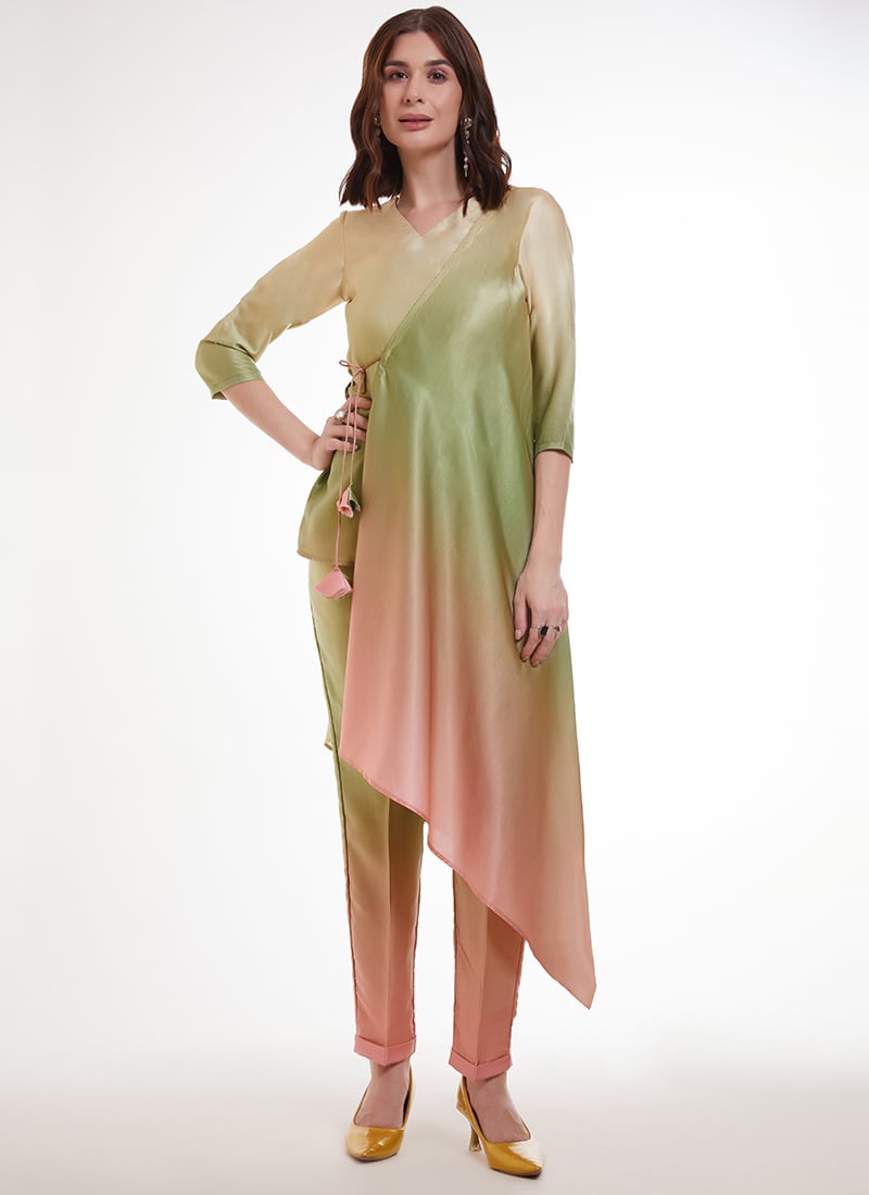 Green Modal Satin Simply Elegant Indowestern Sets