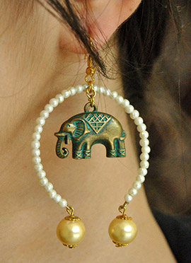 Green Moti And Beads Work Hoops