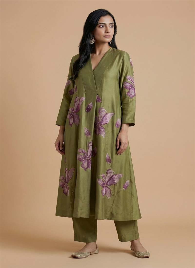 Green Muslin Cotton Floral Kurta Set After Six Wear