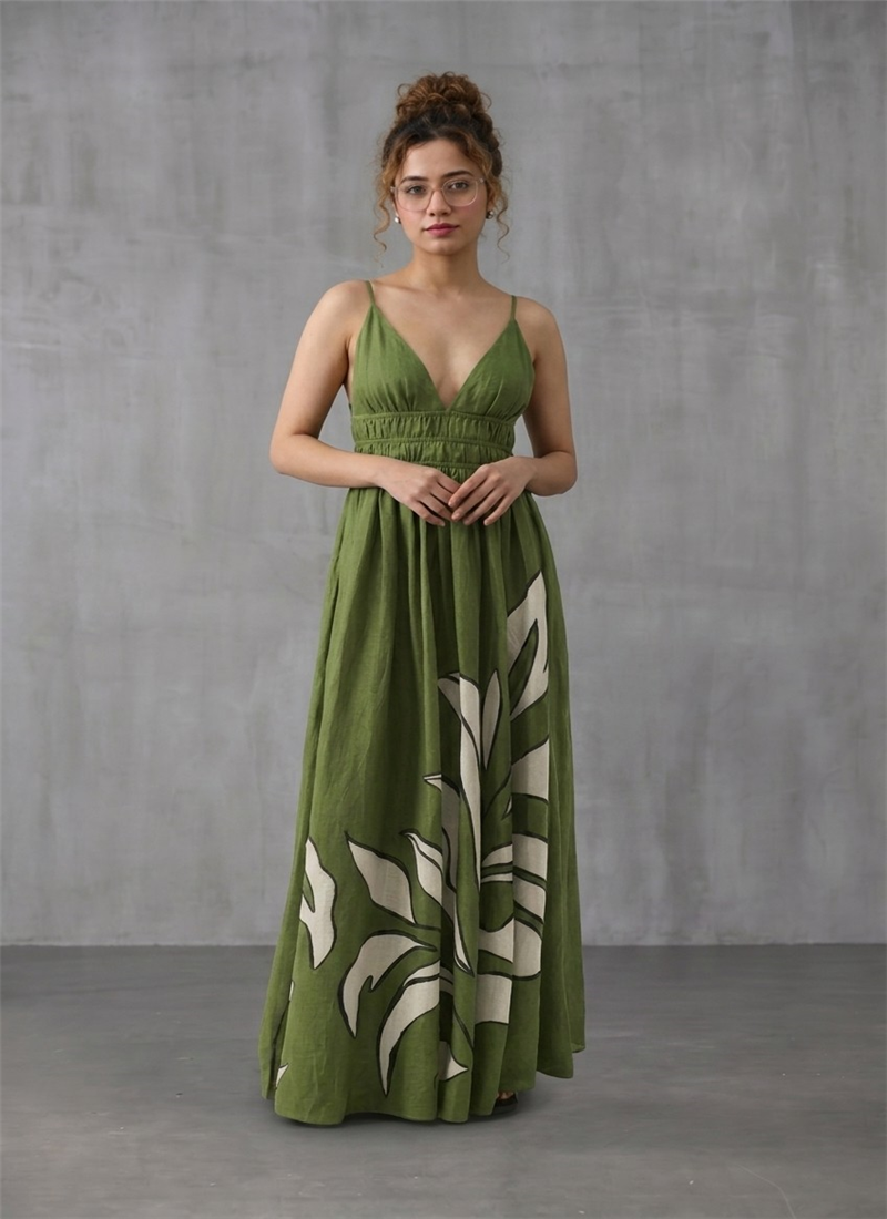Green Muslin Printed Maxi Dress After Six Wear