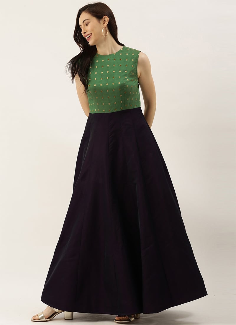 Green N Purple Kali Style Gown After Six Wear