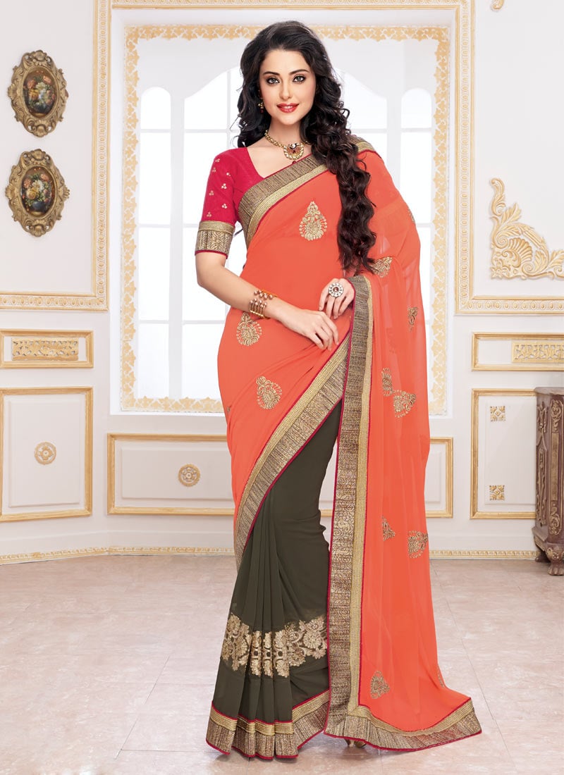 Green N Red Half N Half Saree