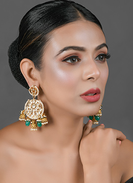 Green N White Drops Earring