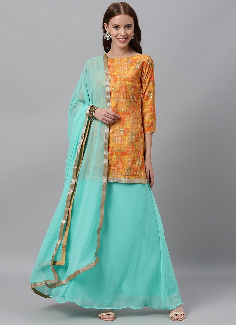 Green N Yellow A Line Full Flared Palazzo