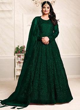 Green Net Anarkali Suit