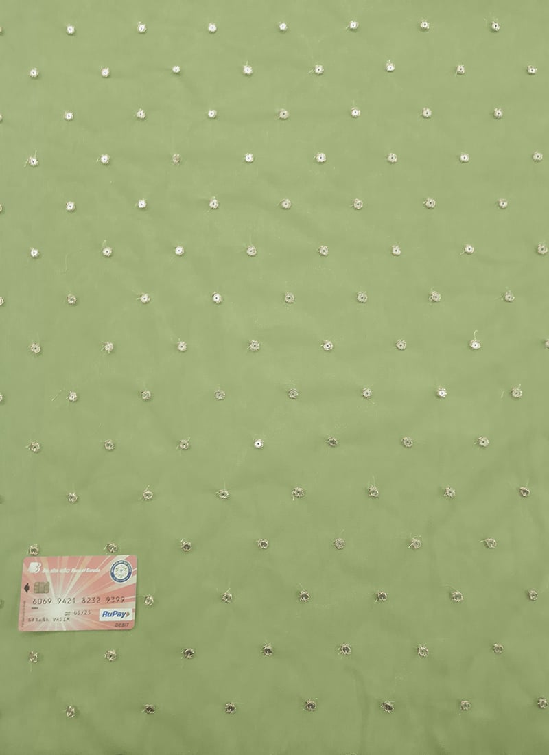 Green Net Embroidered Fabric