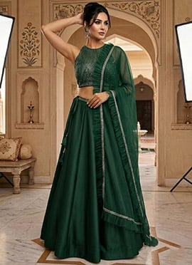 Green Net Hand Embroidered Sequins Lehenga
