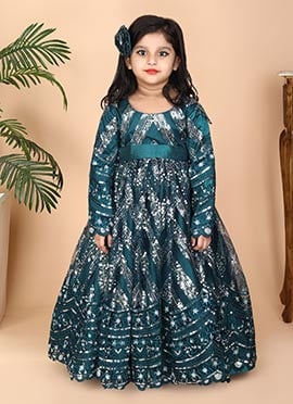Green Net Sequins Anarkali Gown