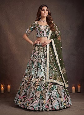 Green Net Sequins Embroidered Lehenga