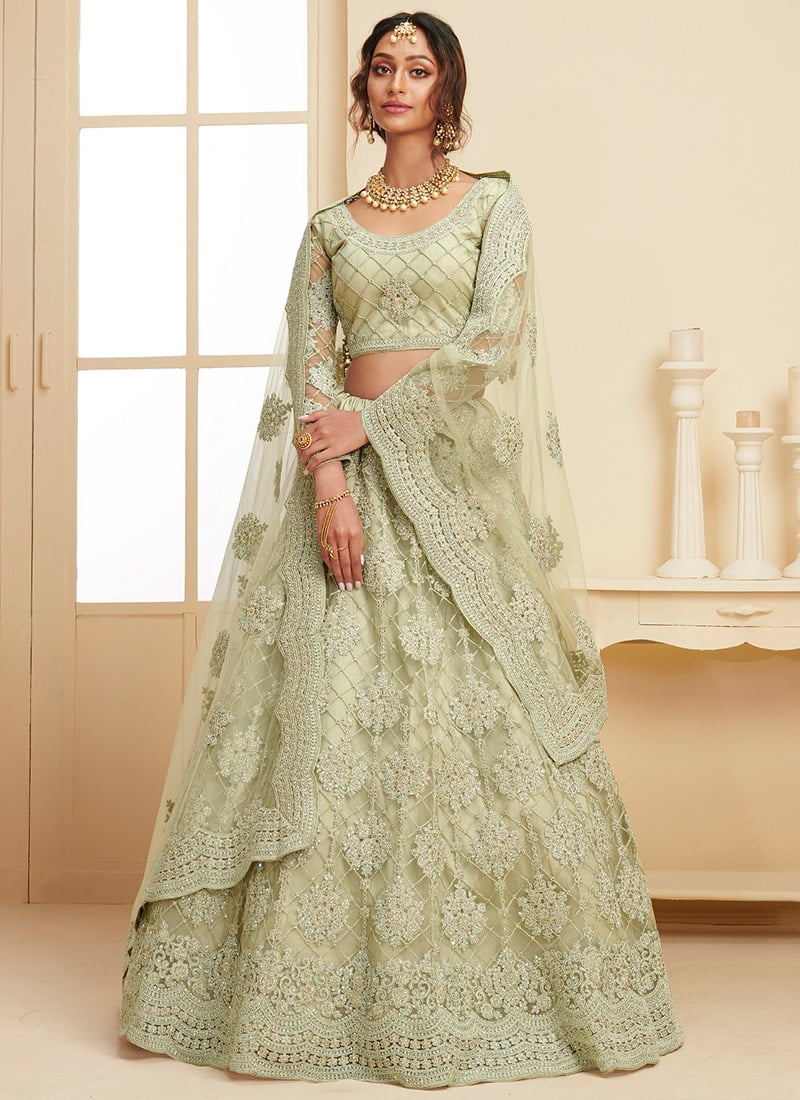 Green Net Umbrella Lehenga For Partywear Party Wear