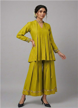 Green Olive Muse Rayon Cotton Co Ord Ensemble