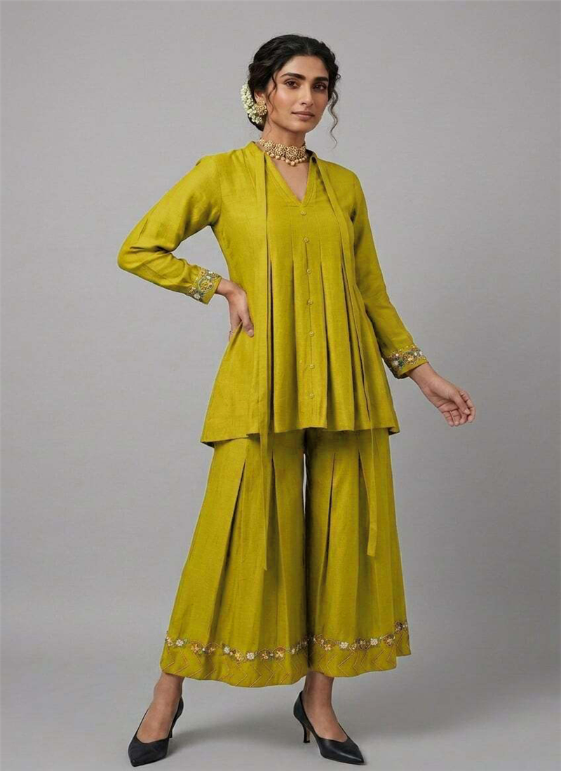 Green Olive Muse Rayon Cotton Co Ord Ensemble After Six Wear