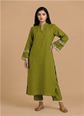 Green Olive Radiance Muslin Cotton Kurta Set