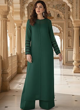 Green Organza Beads Palazzo Suit