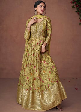 Green Organza Digital Print Dress