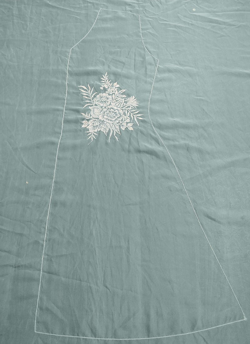 Green Organza Embroidered Fabric