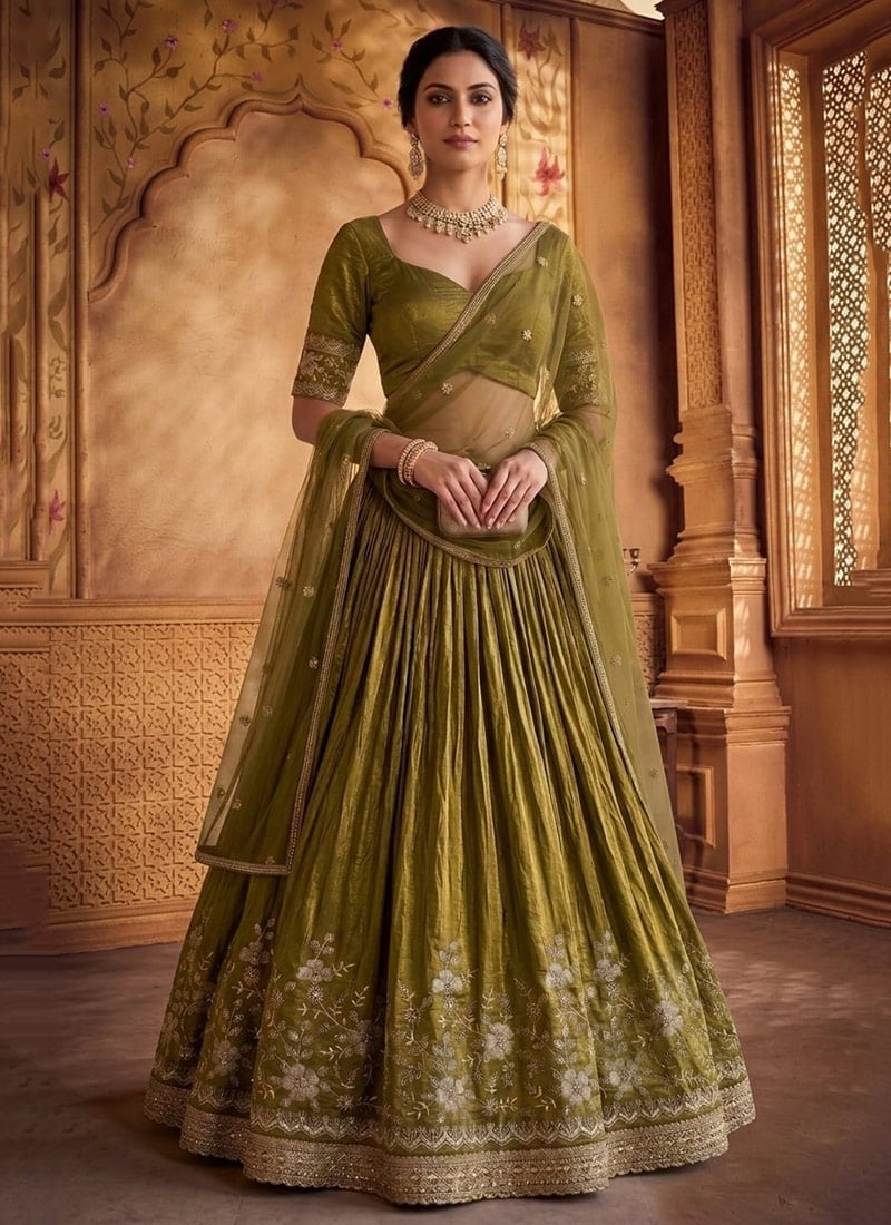 Green Organza Embroidered Lehenga Wedding Wear