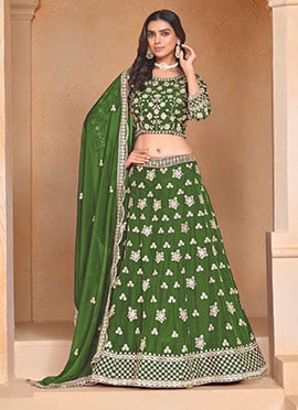 Green Organza Embroidered Sequins Elegant Lehenga