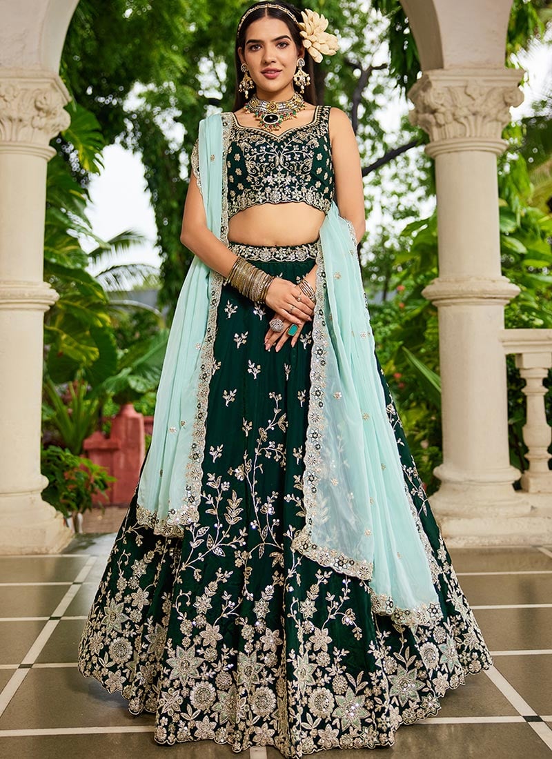 Green Organza Sequins Embroidered Lehenga Set