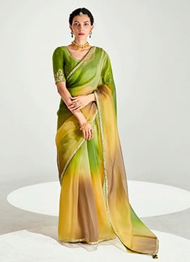 Green Organza Tissue Zari Embroidered Sequins Saree