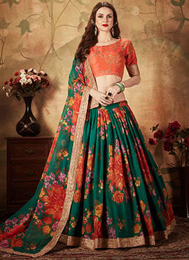 Green Organza Umbrella Lehenga