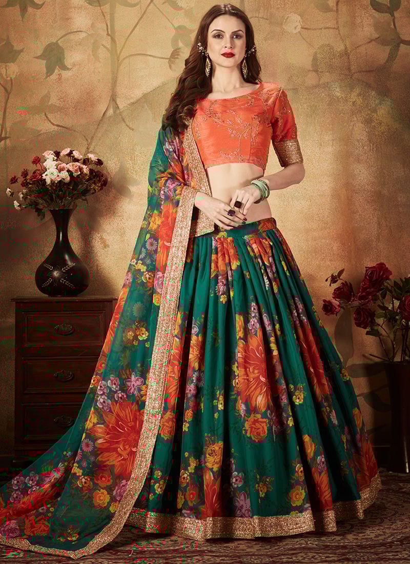 Green Organza Umbrella Lehenga Party Wear
